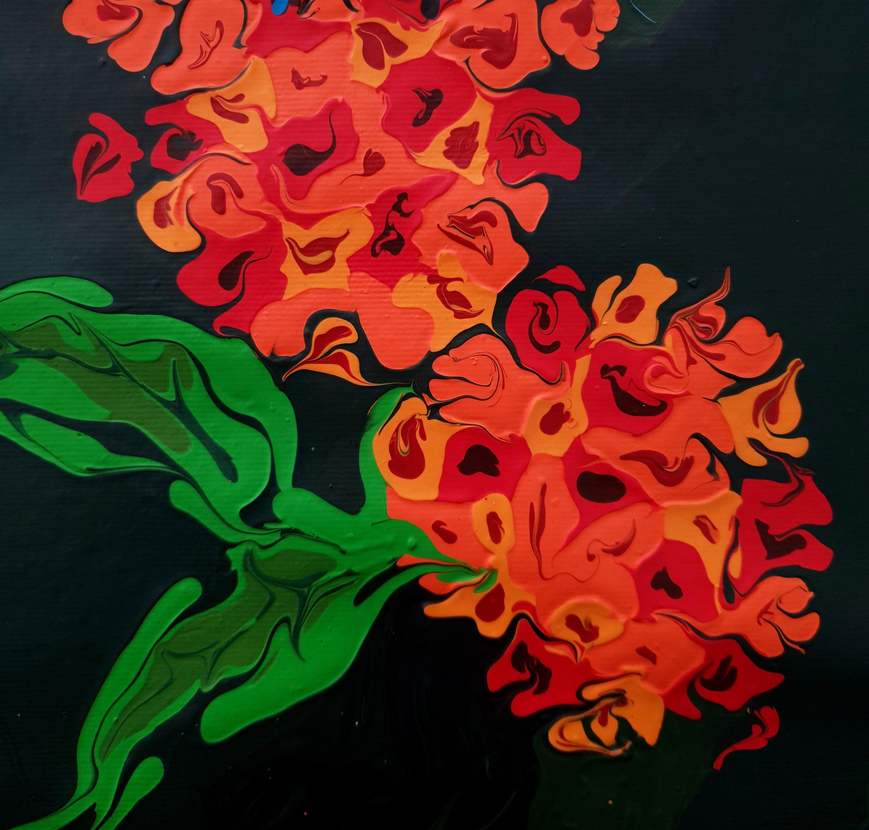 Moth and Lantana, Painting, Acrylic on Canvas For Sale 2