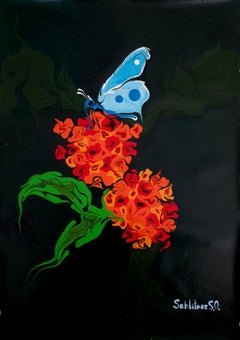 Moth and Lantana, peinture, acrylique sur toile