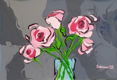 Pink Roses, Painting, Acrylic on Canvas