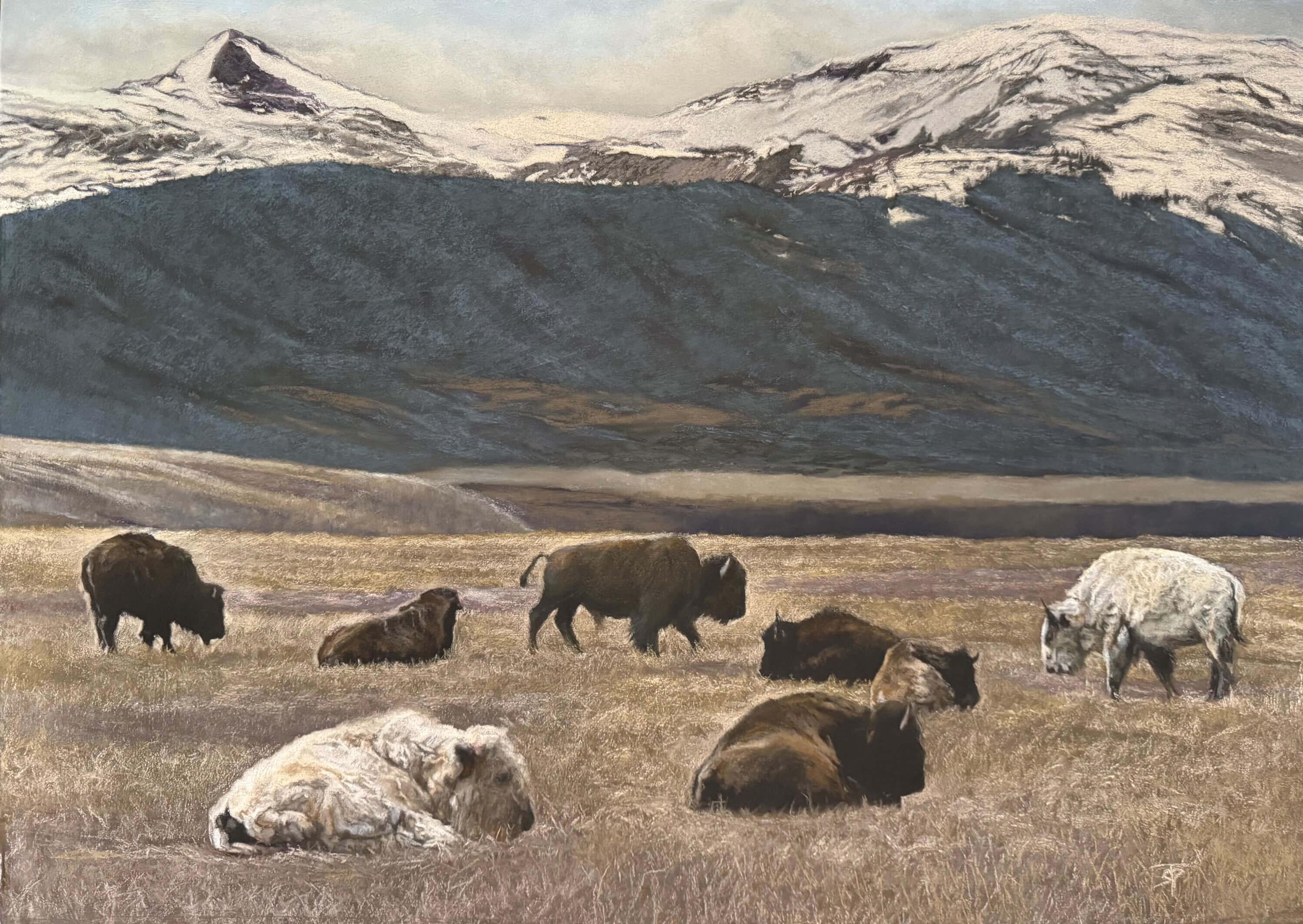 Sharon Pomales Landscape Painting - "On an overcast day there was light where the Sacred laid" Soft Pastel on Board