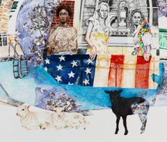 Holiday Inn, surrealist mixed media work on paper, contemporary feminism