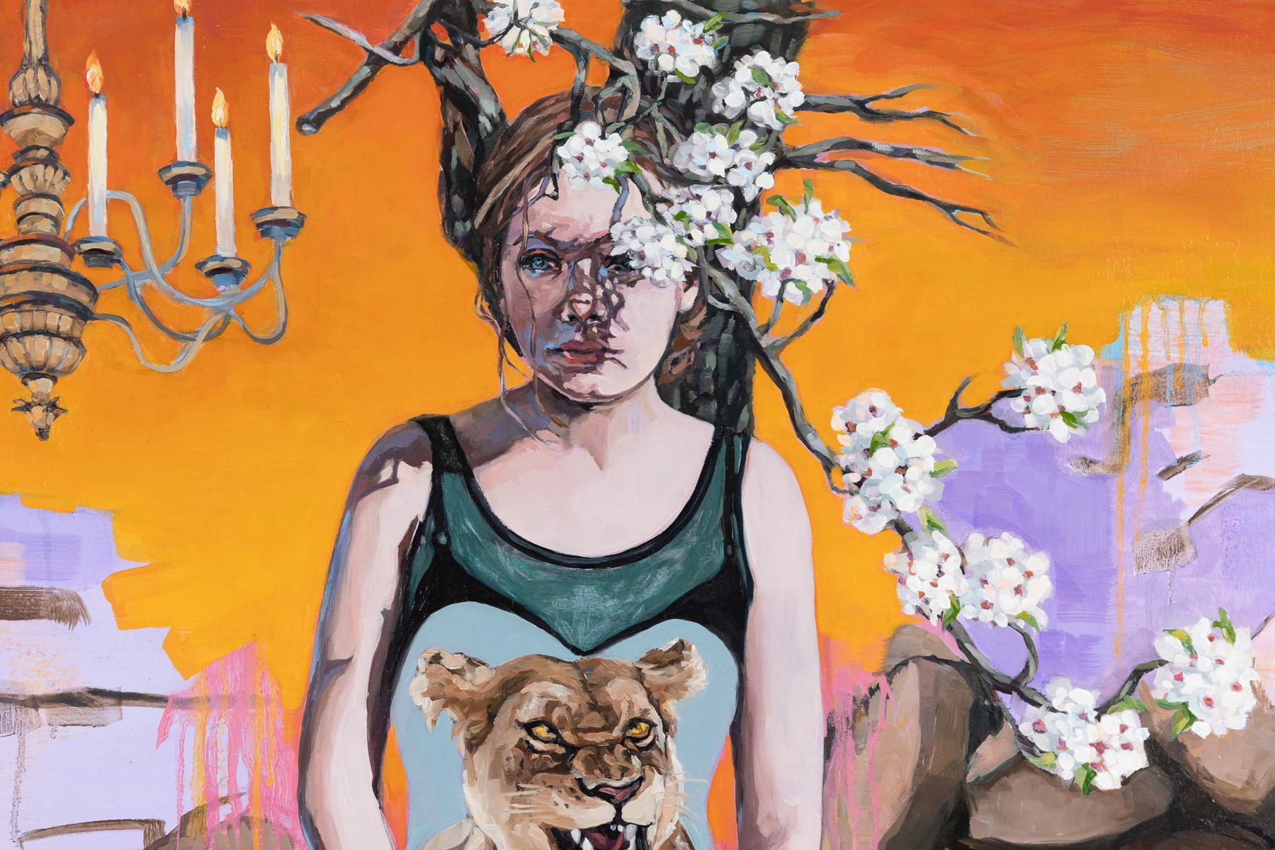 Lioness, surrealist figurative painting, contemporary feminism - Feminist Painting by Sharon Shapiro