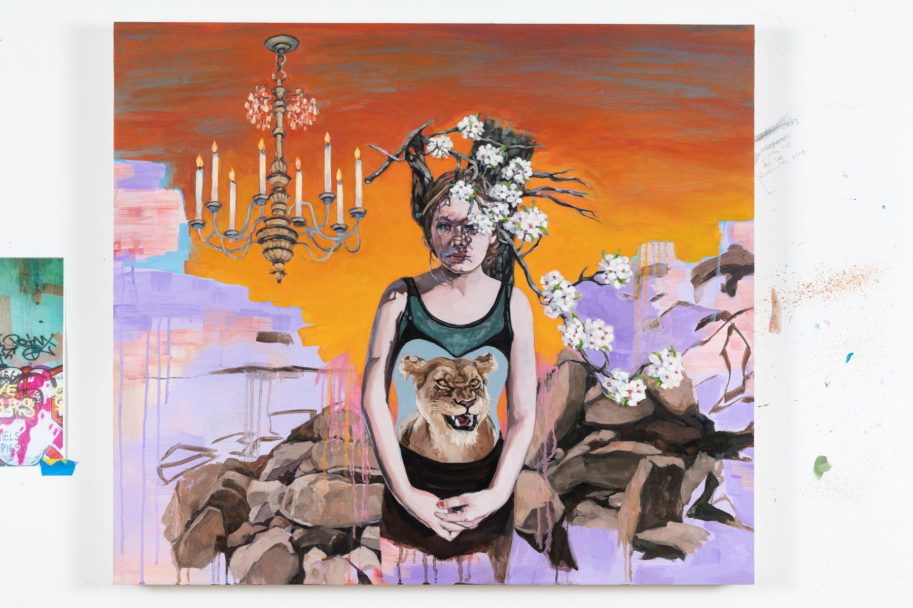 Sharon Shapiro layers elements from traditional American value sets, the artistic canon of the female nude, and surrealism to create her visual narratives. Her depictions of young women capture a transitional space in their development; they wield a