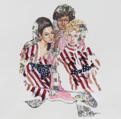 Receiver, surrealist mixed media work on paper, contemporary feminism