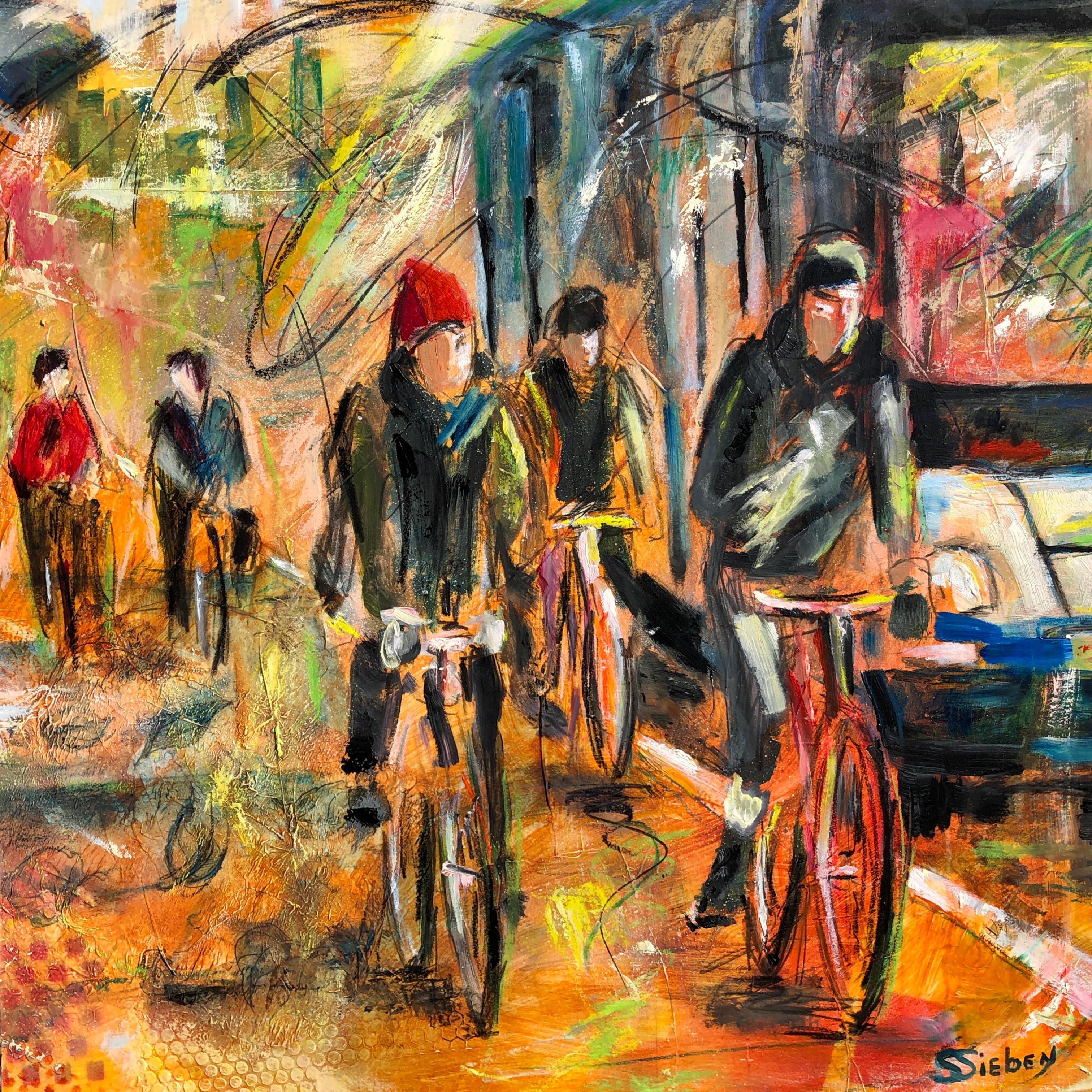 Bicycle Path II, Original Painting - Mixed Media Art by Sharon Sieben