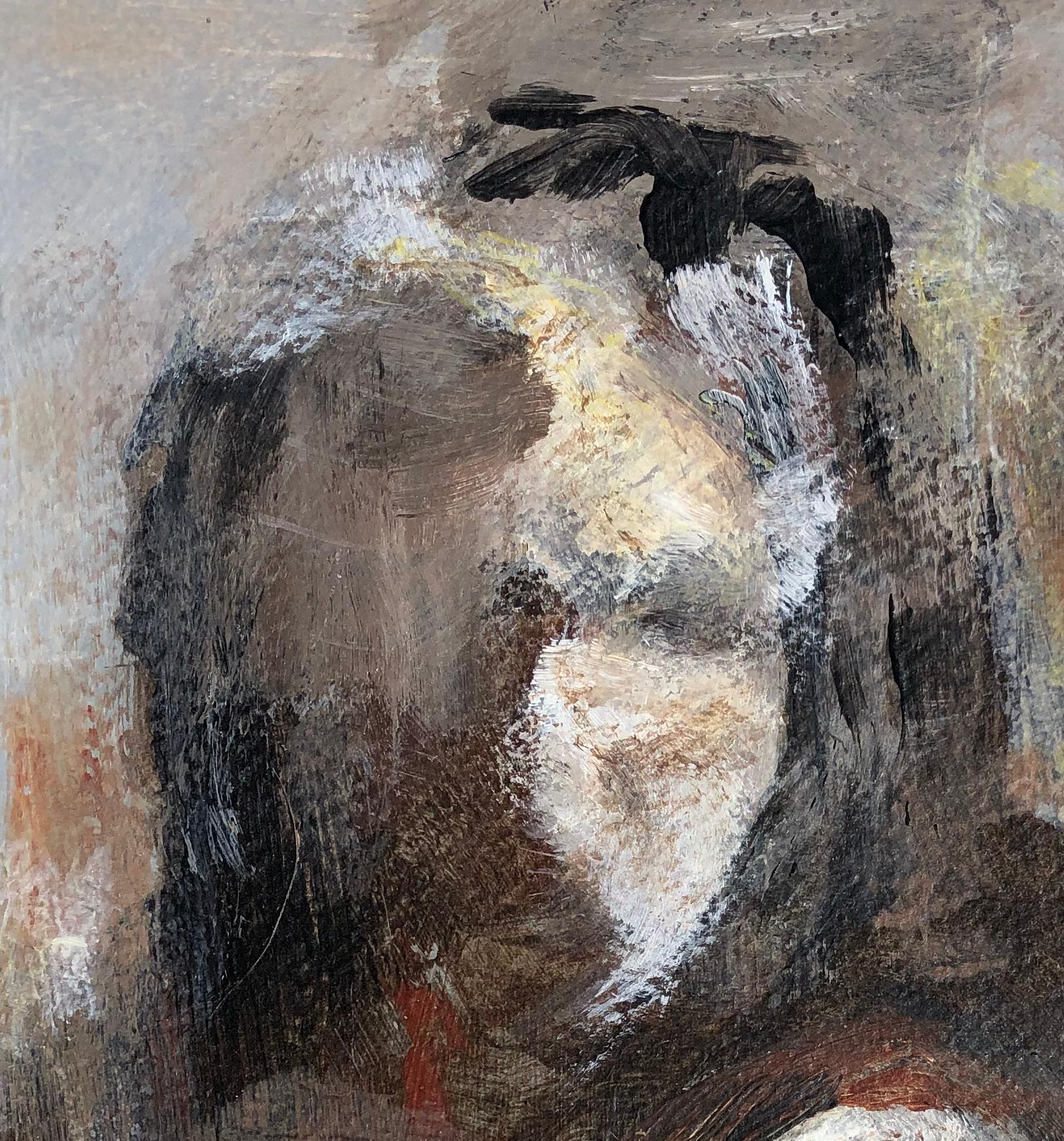 <p>Artist Comments<br />Loose, expressive brushstrokes depict a contemplative woman hugging her leg. With a minimal palette of acrylic paint and charcoal, artist Sharon Sieben captures the reflective mood of the scene. Sharon's interpretive