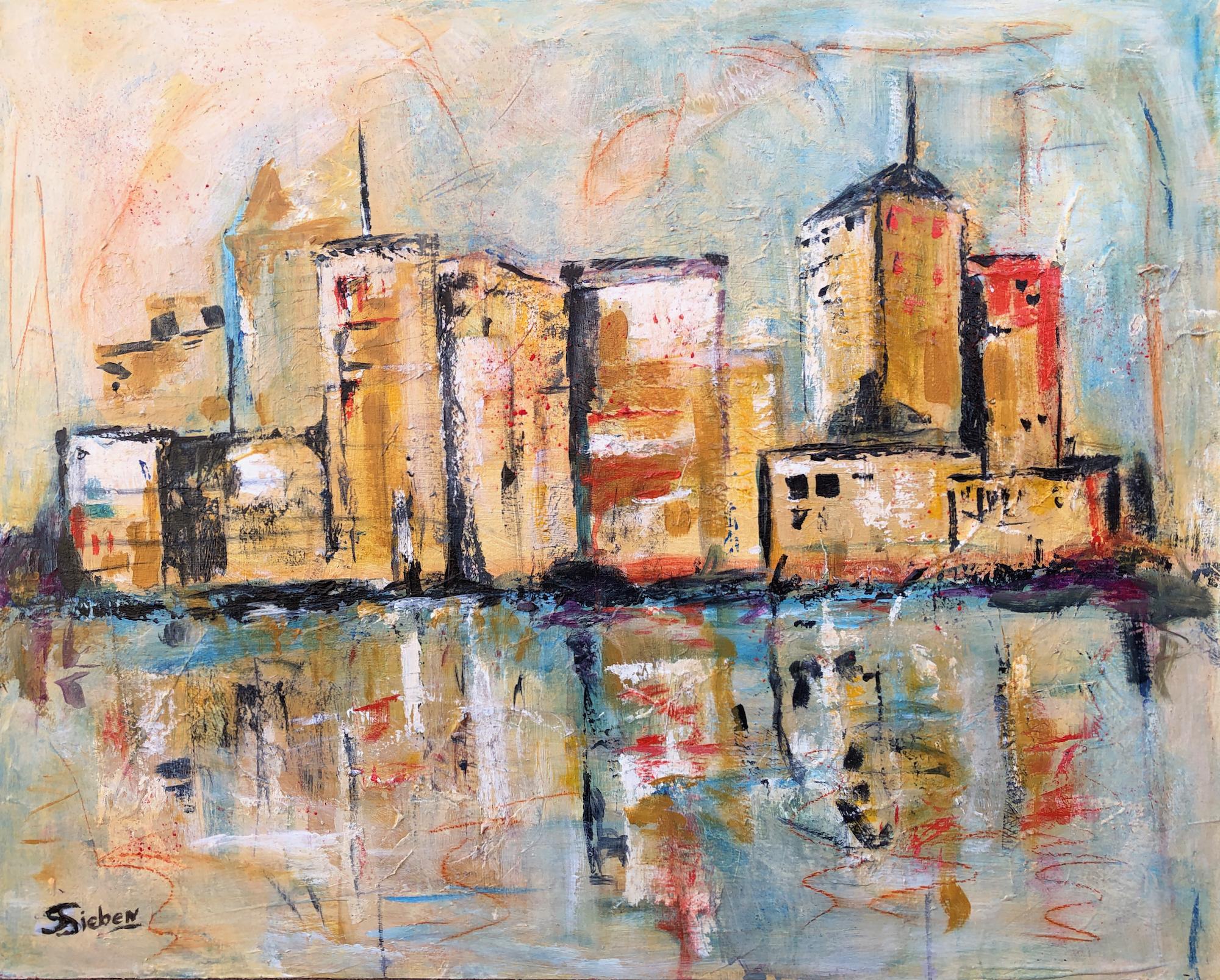 abstract paintings of buildings