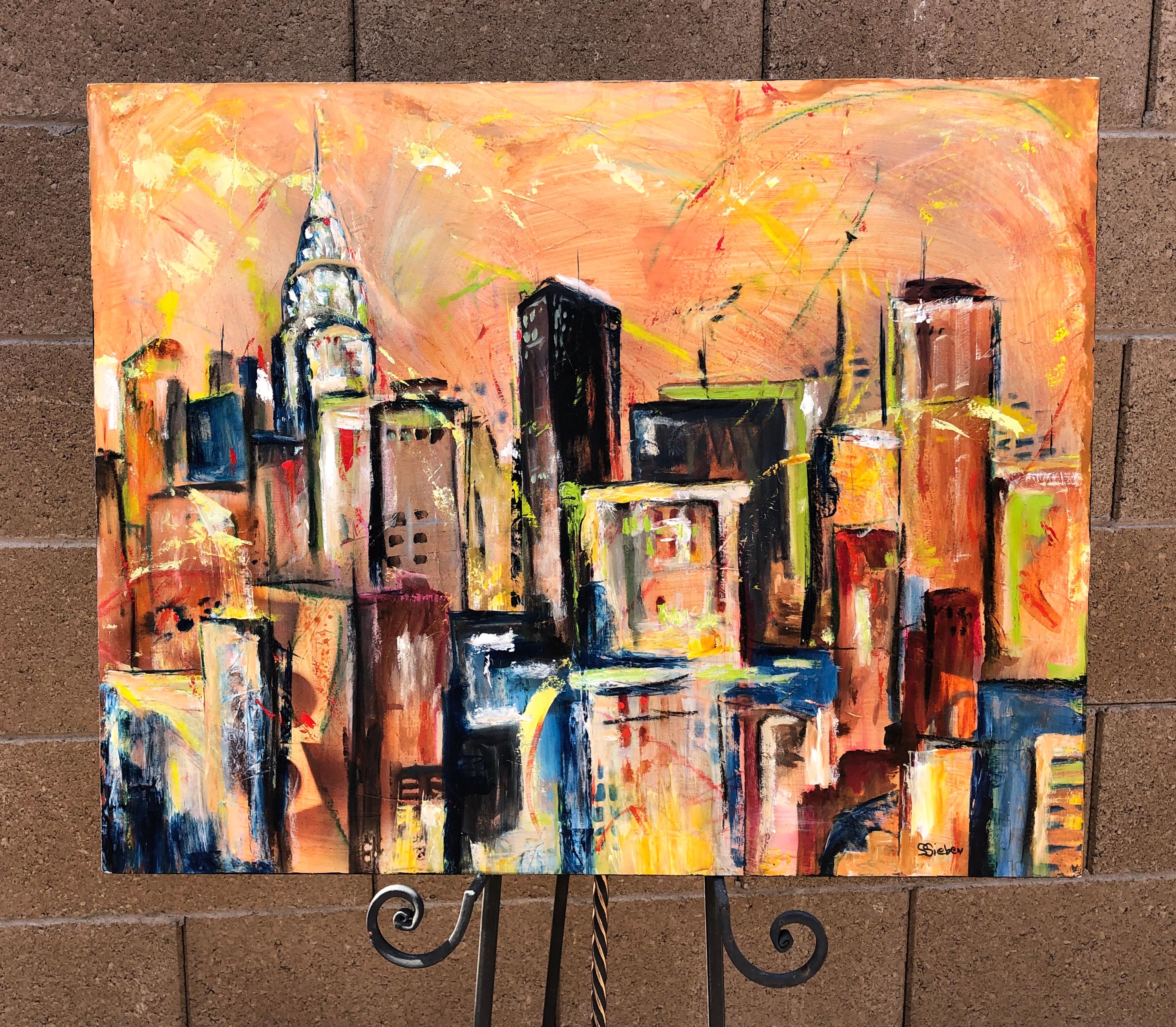 <p>Artist Comments<br />Artist Sharon Sieben presents an expressionist cityscape with spirited brushwork and vibrant hues. She pictures skyscrapers over the Big Apple in a dazzling array of colors and forms. The Chrysler building stands tall in the