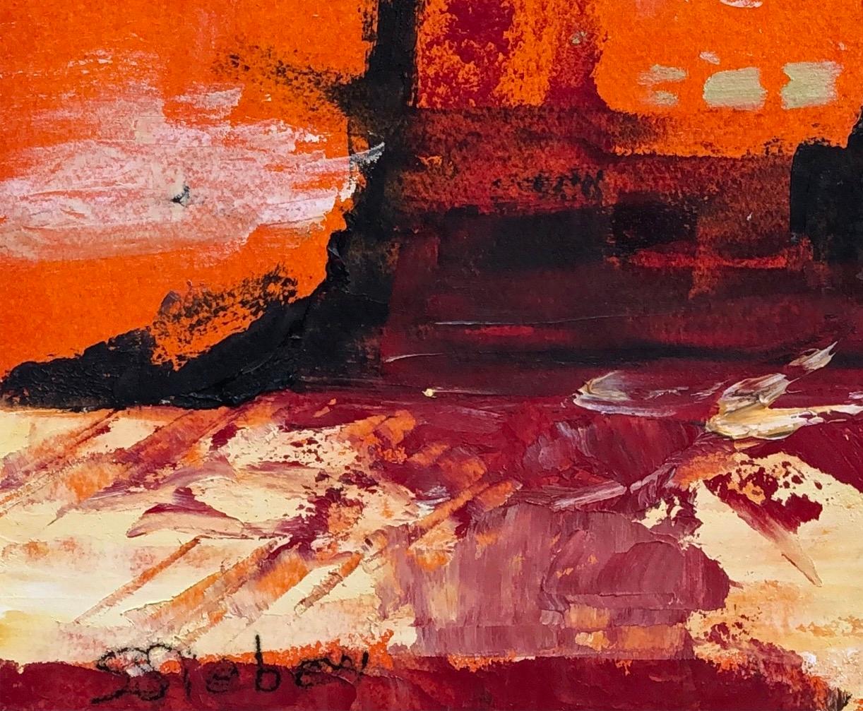 Fire In The Sky, Original Signed Contemporary Orange Abstract Landscape Painting 2