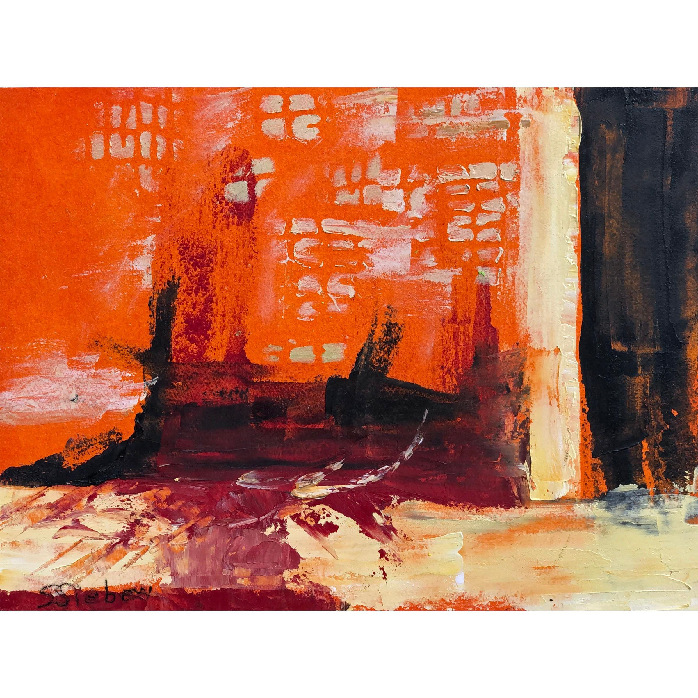 Fire In The Sky, Original Contemporary Orange Abstract Landscape Painting, 2021
12" x 16" x 1.5" (HxWxD) Oil on Wood Panel
Hand-signed by the artist.

An abstract expressionist landscape, this work packs a punch, despite its smaller size. A bold