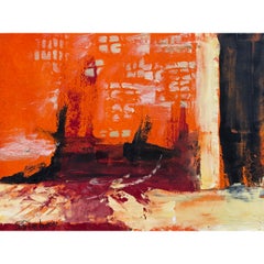 Fire In The Sky, Original Signed Contemporary Orange Abstract Landscape Painting