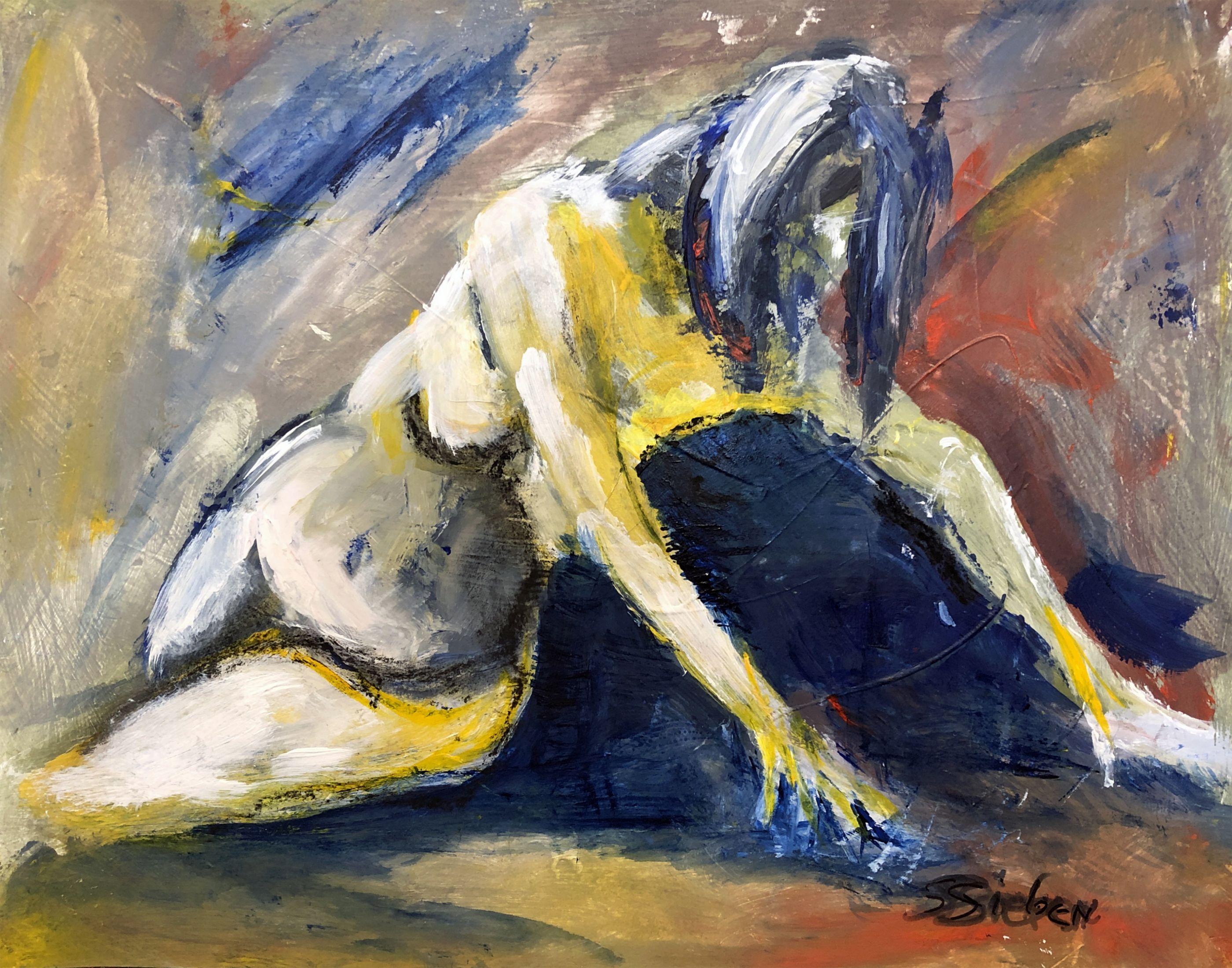 Expressive figurative artwork on Paper. It is also available bonded onto a 1.5" wood cradle with sides painted black; wired on the back ready to hang. :: Painting :: Fine Art :: This piece comes with an official certificate of authenticity signed by