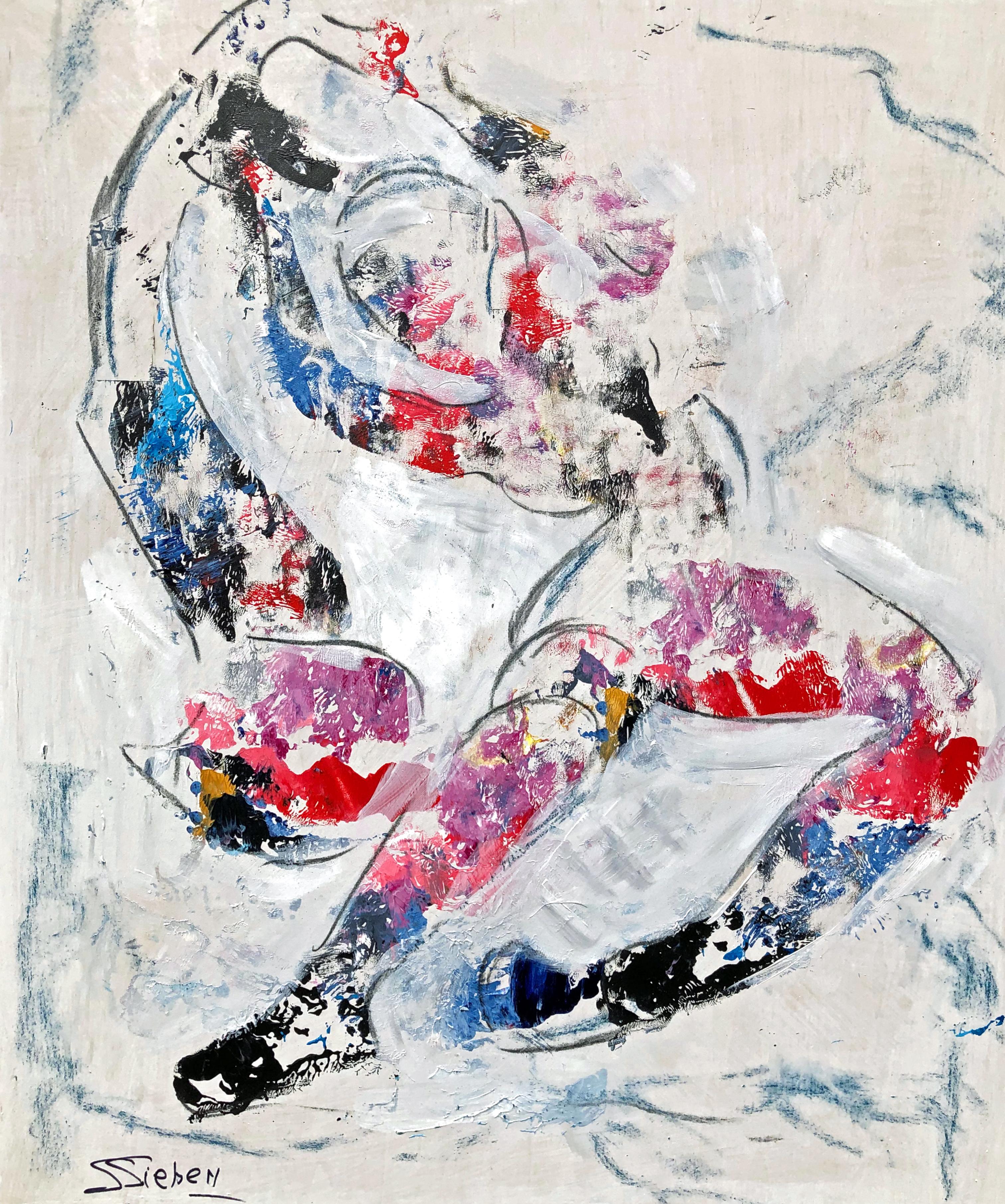 <p>Artist Comments<br />In this fluid figurative abstraction, artist Sharon Sieben contains explosions of color within studied lines. Using an almost all white backdrop, the dancer appears to float, swaying elegantly. "I gathered random patches of