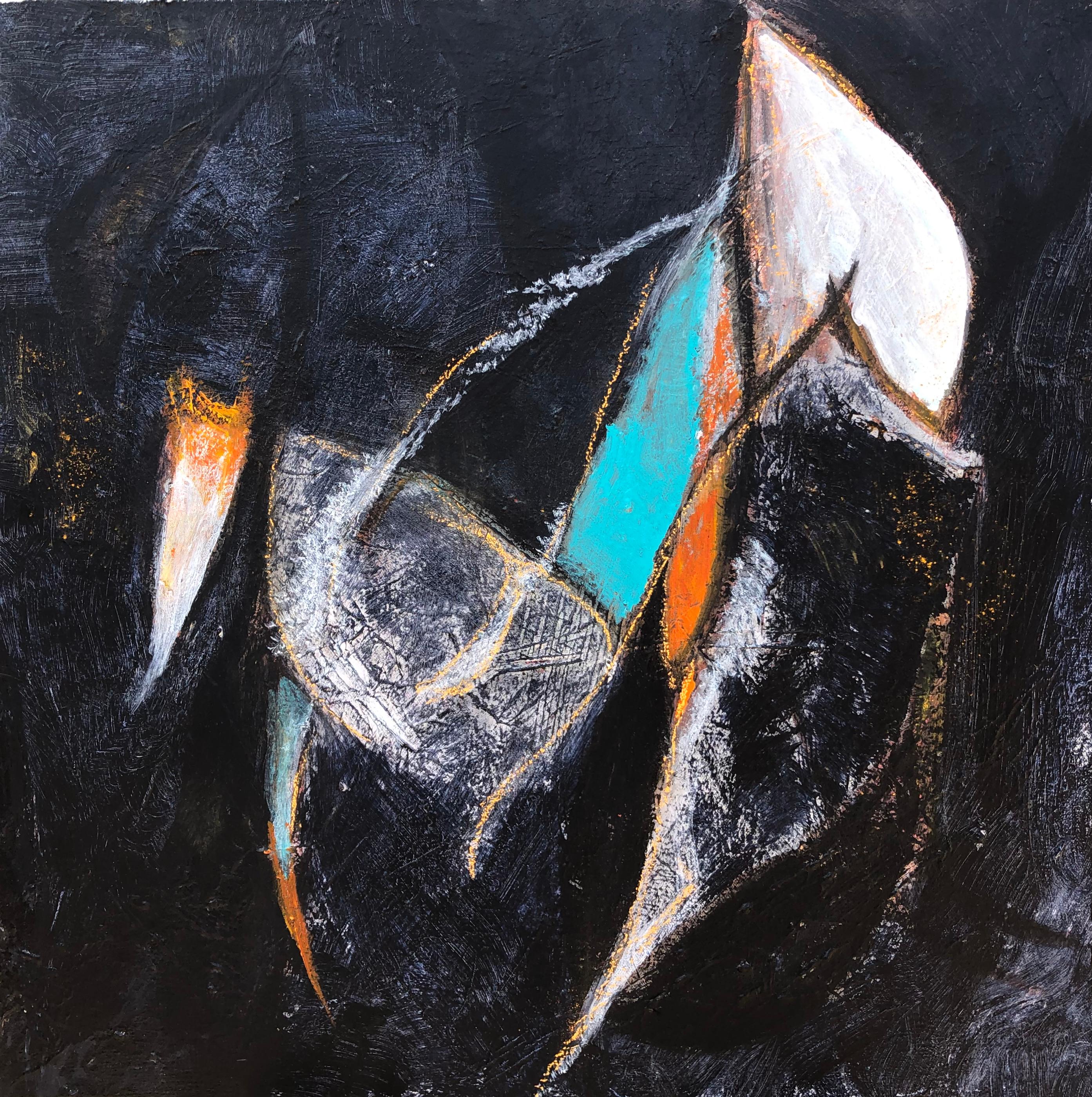 <p>Artist Comments<br>Artist Sharon Sieben presents an expressive abstract with complex structures in motion. The leaf-like contours embody the uncontrolled forces of nature. Bold shades of turquoise and orange glide rhythmically in winding
