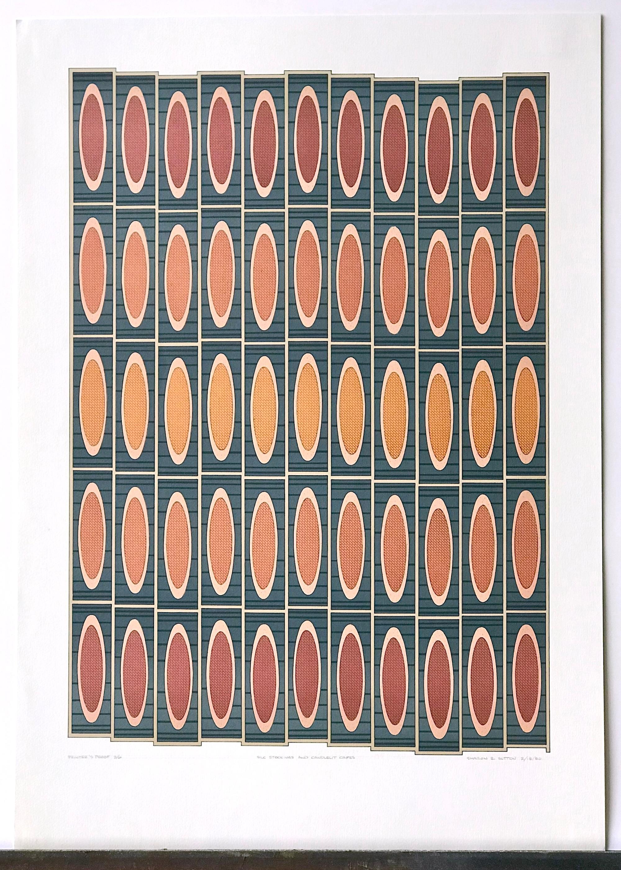 STOCKINGS, CANDLELIT CAFES Signé Lithographie, motif abstrait géométrique en vente 5