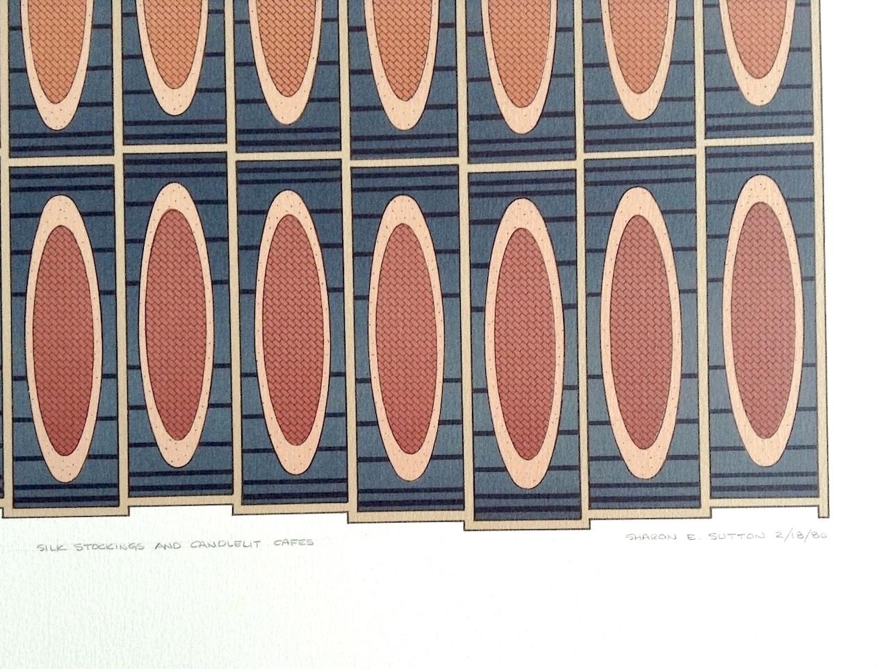 SILK STOCKINGS, CANDLELIT CAFES Signierte Lithographie, Geometrisches abstraktes Muster  (Geometrische Abstraktion), Print, von Sharon Sutton