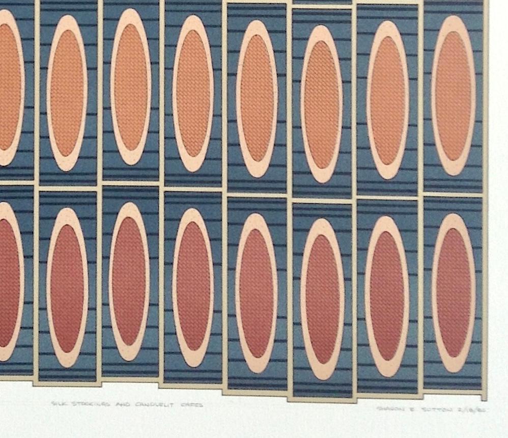 SILK STOCKINGS, CANDLELIT CAFES Signed Lithograph, Geometric Abstract Pattern For Sale 1