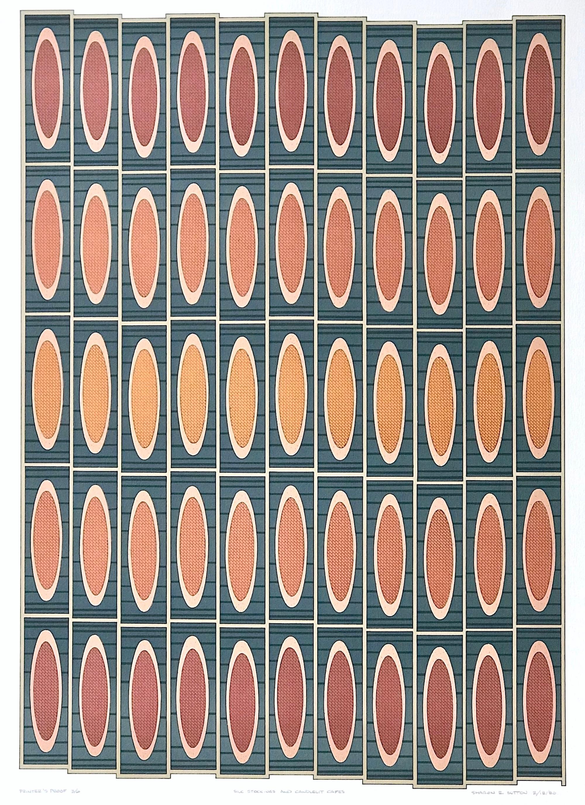 STOCKINGS, CANDLELIT CAFES Signé Lithographie, motif abstrait géométrique - Print de Sharon Sutton
