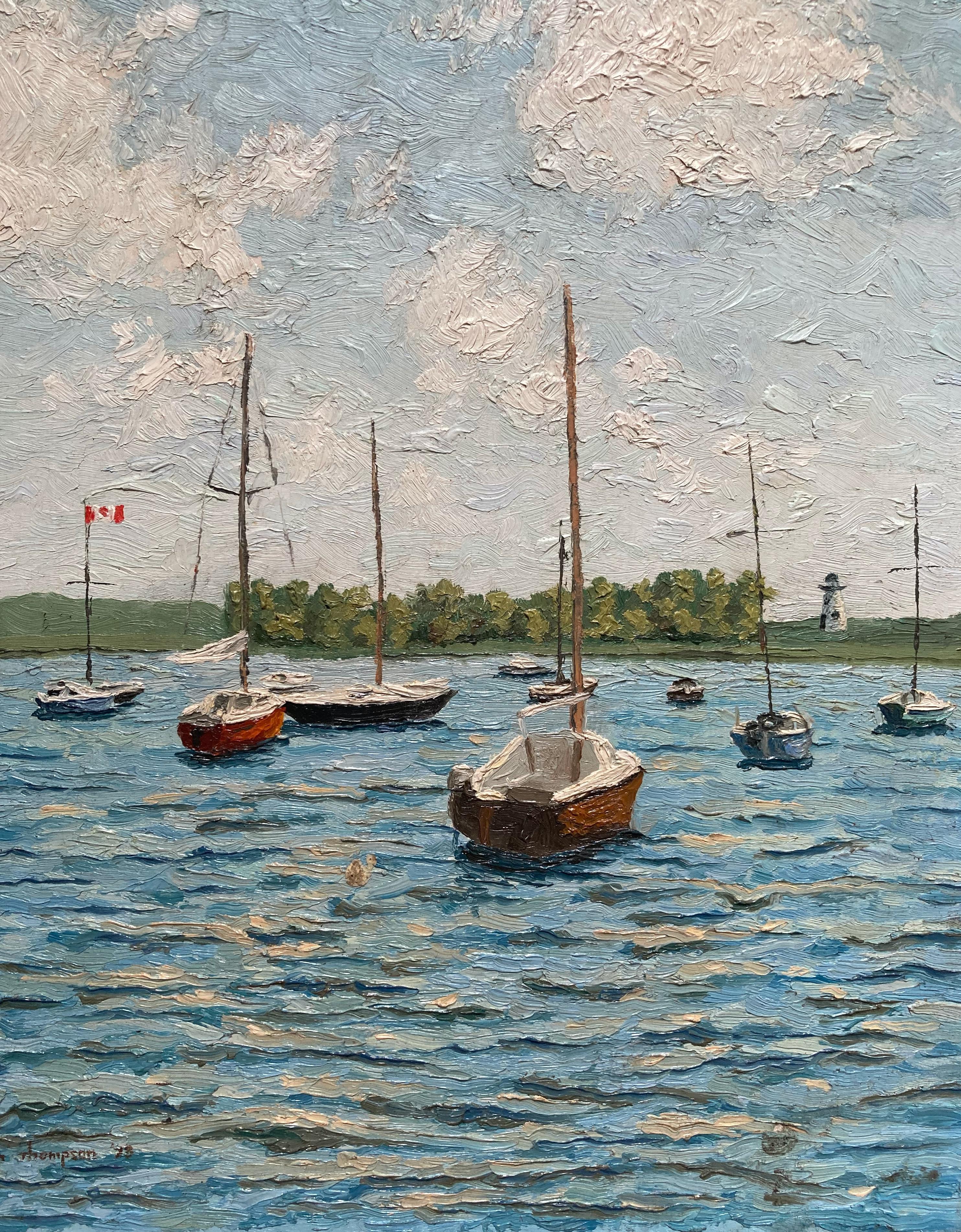Segelboote am Anker – Painting von Sharon Thompson
