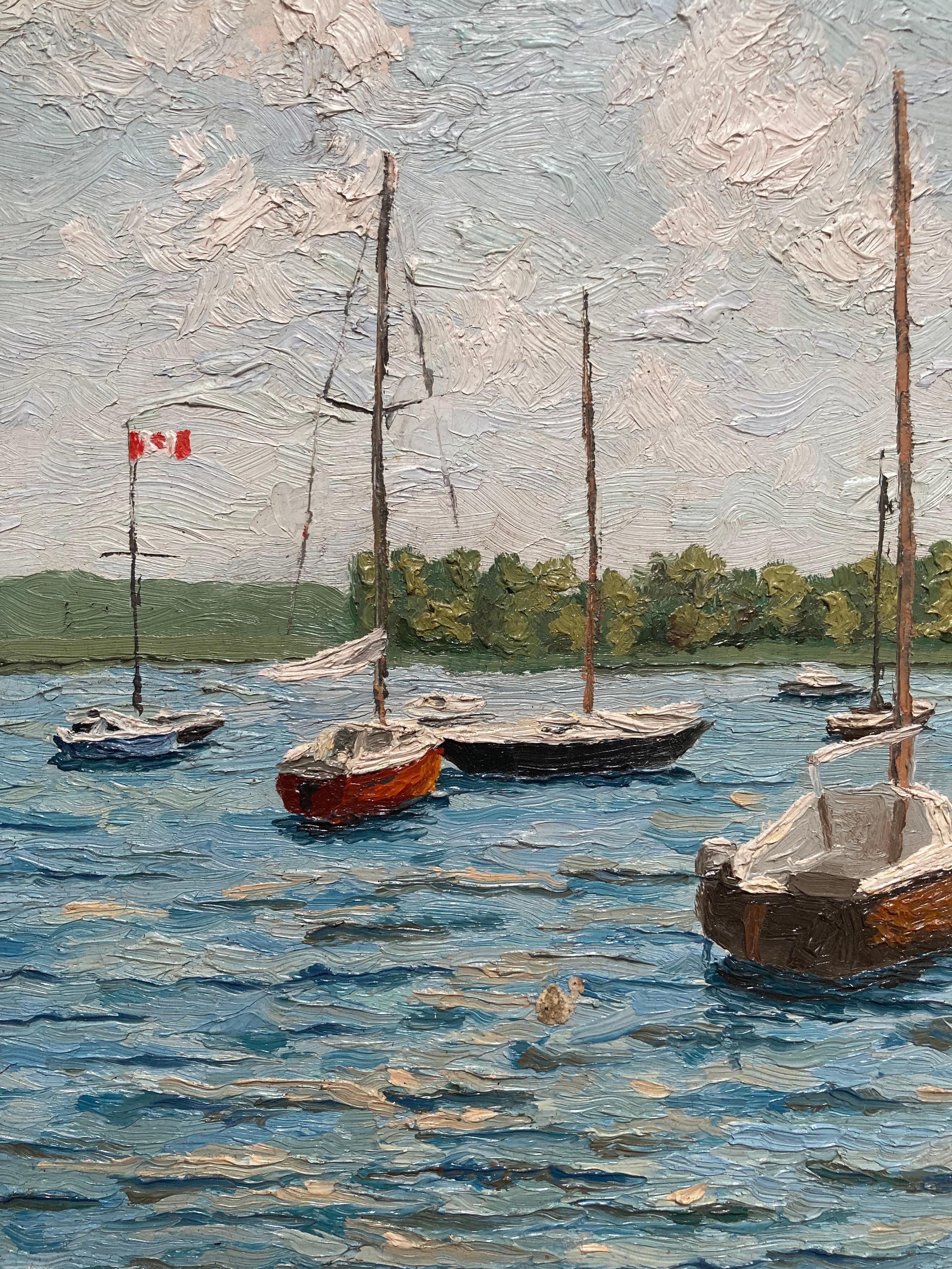 Segelboote am Anker (Impressionismus), Painting, von Sharon Thompson