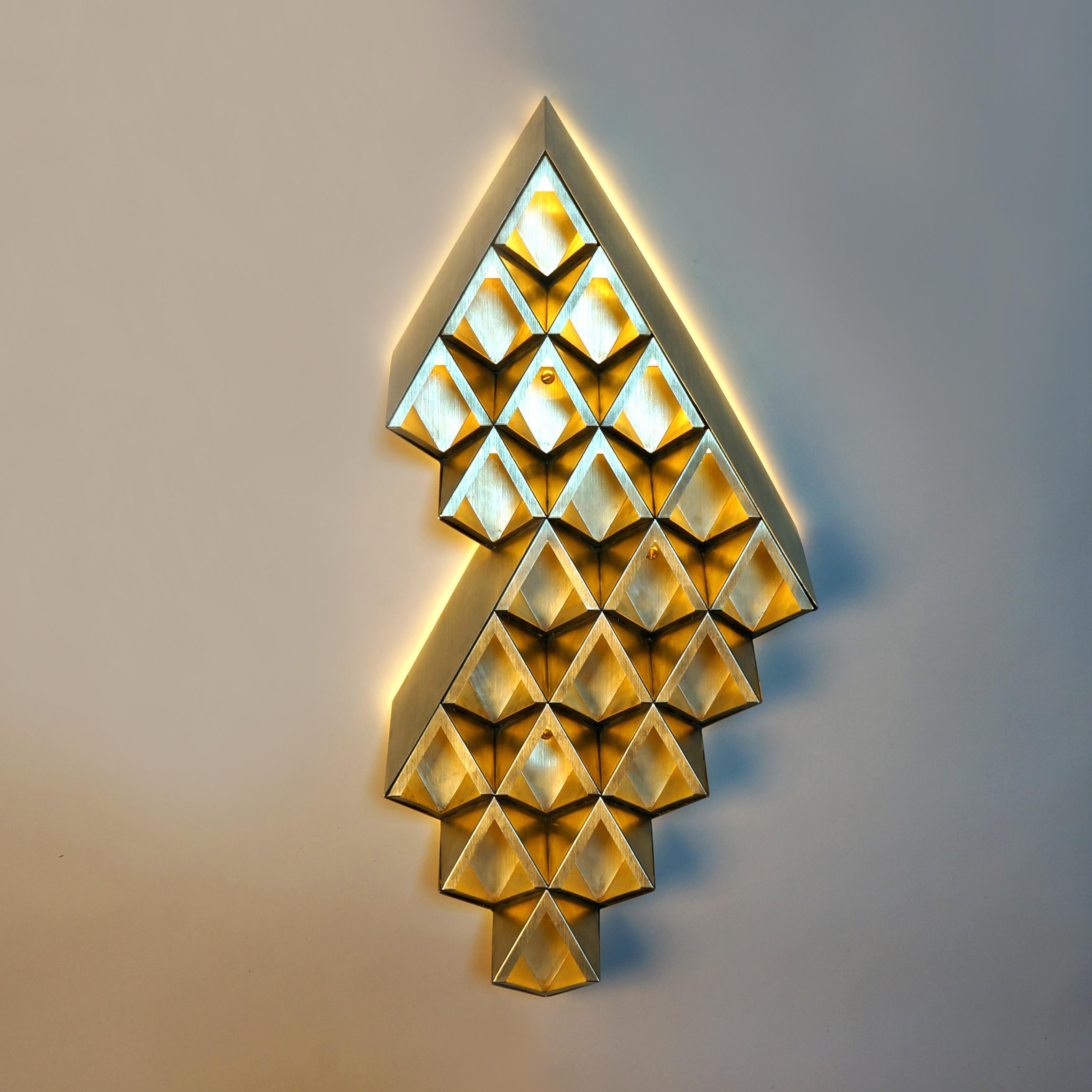 Modern Sharp Diamond Light, Brass Sconce in Twin Peaks and Customizable Configurations For Sale