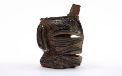 "Sharp is the Action" Mask Sculpture by Dave Root, High-Fire Stoneware, Signed