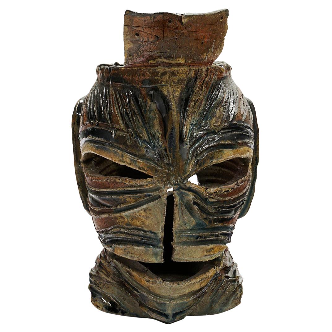 "Sharp is the Action" Mask Sculpture by Dave Root, High-Fire Stoneware, Signed