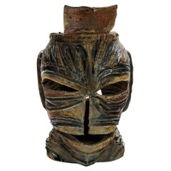 "Sharp is the Action" Mask Sculpture by Dave Root, High-Fire Stoneware, Signed