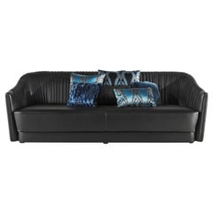 Roberto Cavalli Home Interiors Sharpei 3-Seater Sofa in Black Leather 