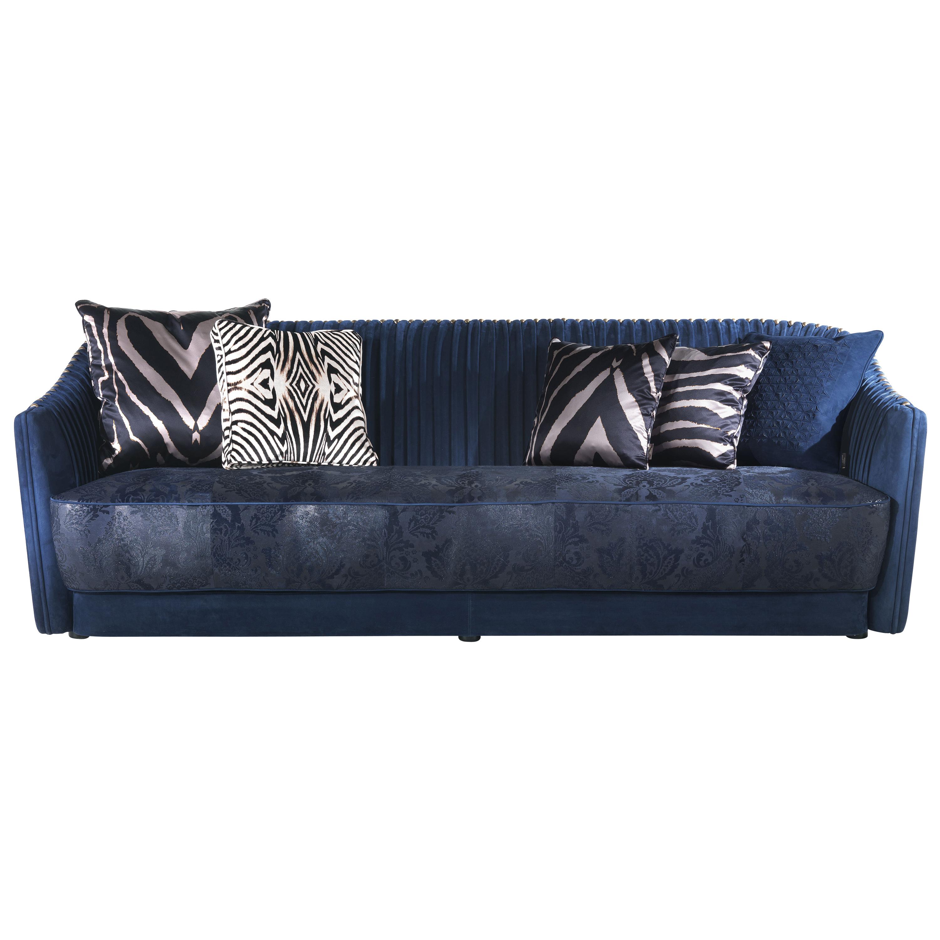 Roberto Cavalli Home Interiors Sharpei 3-Seater Sofa in Blue Leather 