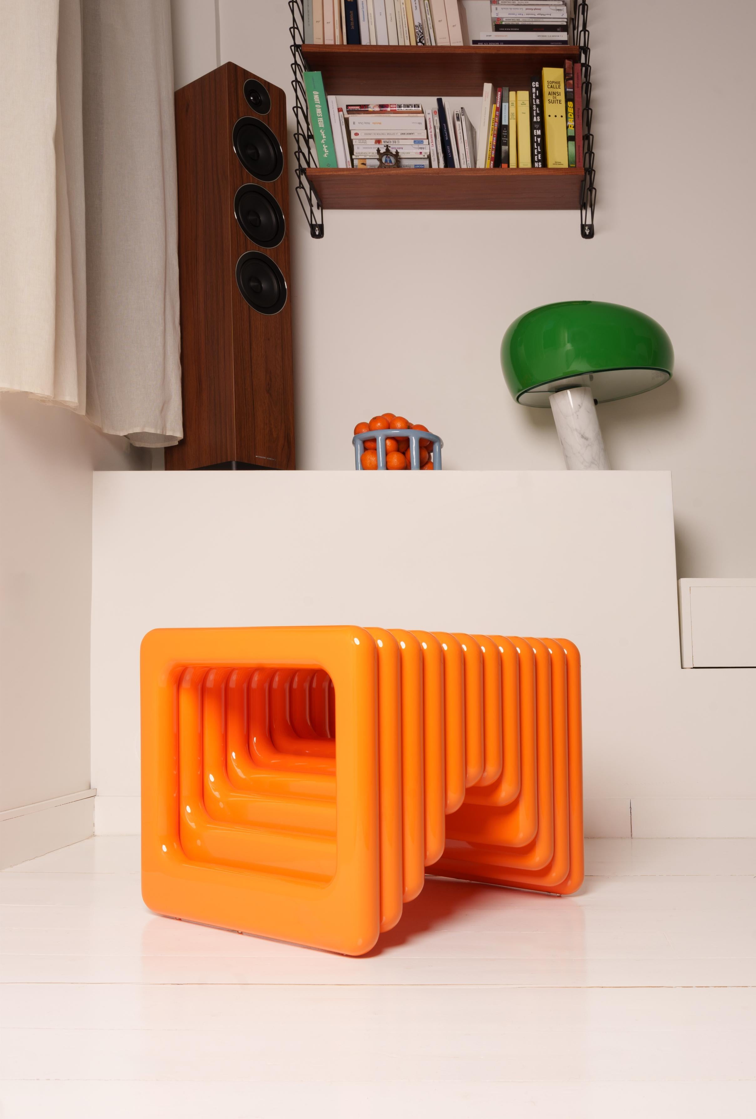 Sharpei Side Table by Senimo
Dimensions: W 48 x D 40 x H 40 cm
Materials: Laquered Wood (MDF)

Each piece is unique or in very small series. Entirely handmade. The structure of the stools is made of MDF (Medium Density Fiberboard) from reuse or