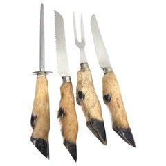 Sharpening Steel Knife, Meat Fork, Bread Knife Carving Set Deer Foot vintage