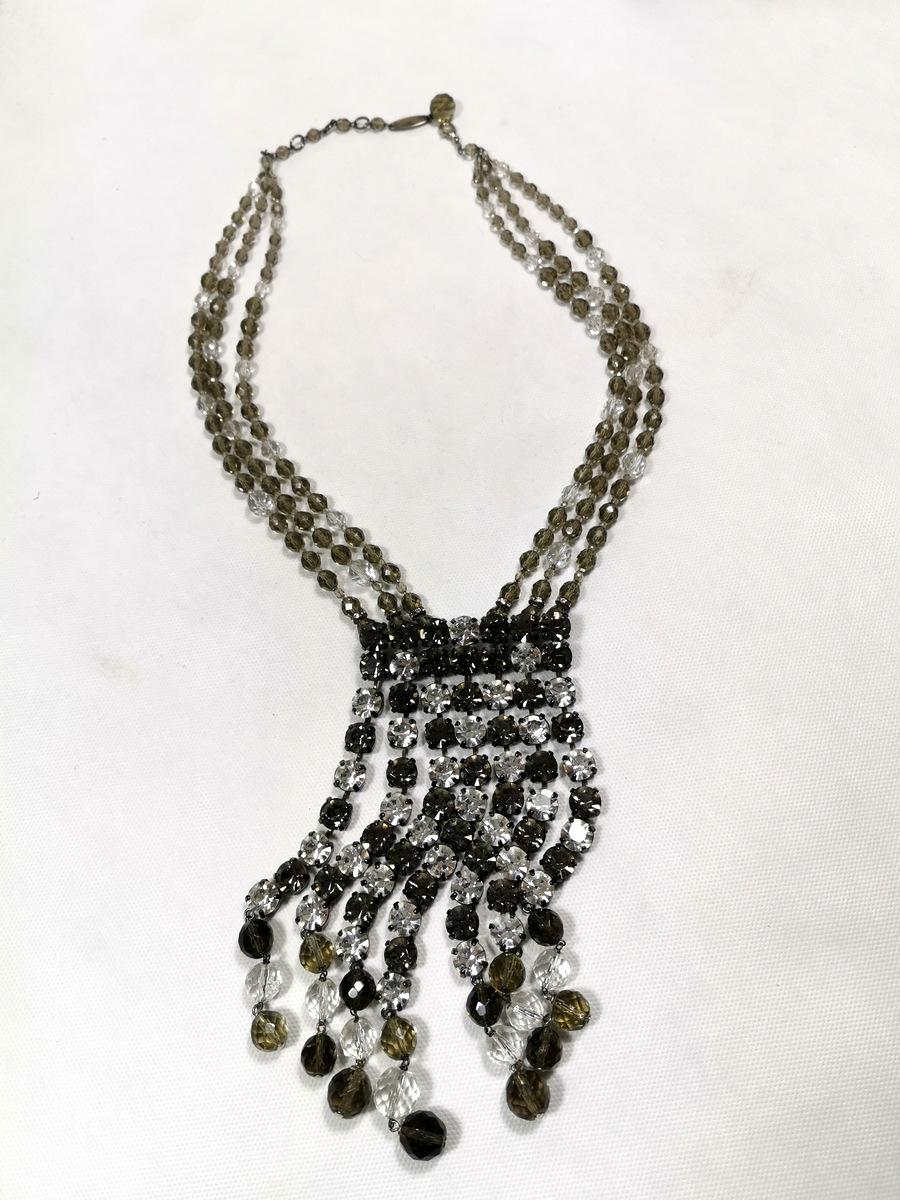 20th-century costume jewelry necklace, metal and crystal stones, Sharra Pagano design, Monroe model, Hollywood collection, Italy, 1970. 
