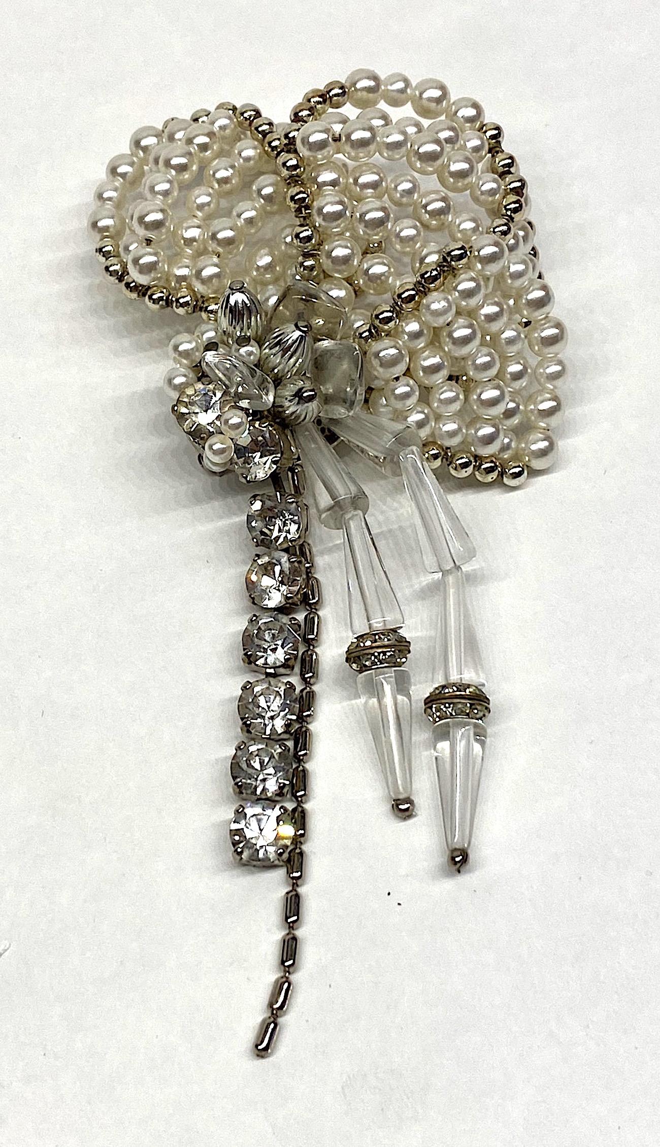 Sharra Pagano Impressive & Large Pearl , Rhinestone and Glass Flower Brooch 7