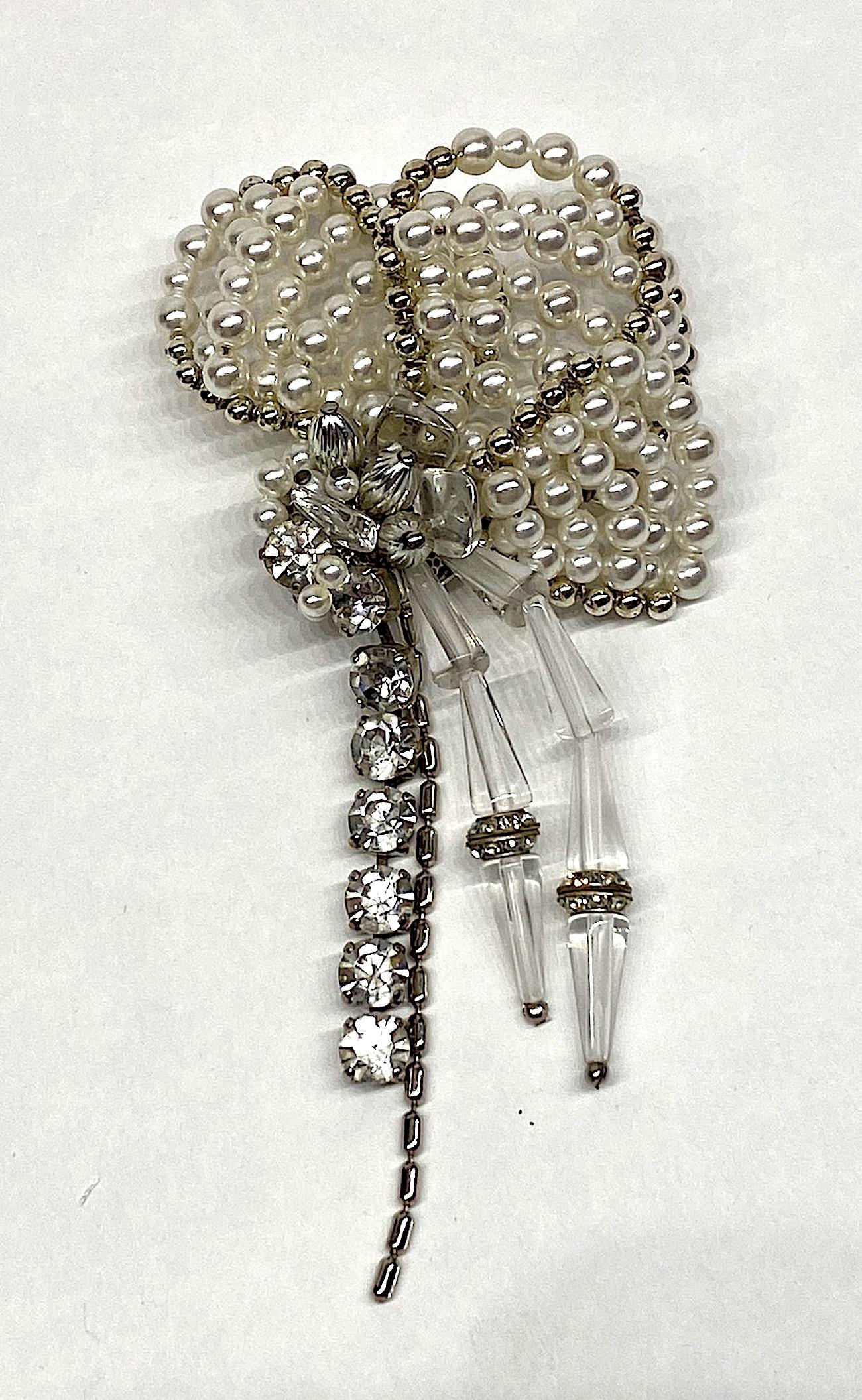 Sharra Pagano Impressive & Large Pearl , Rhinestone and Glass Flower Brooch 8