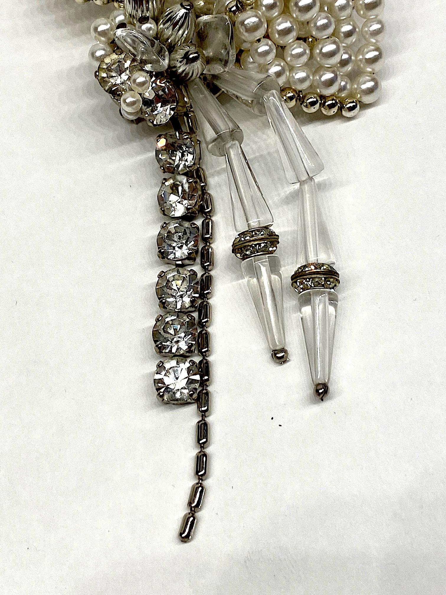 Sharra Pagano Impressive & Large Pearl , Rhinestone and Glass Flower Brooch 9