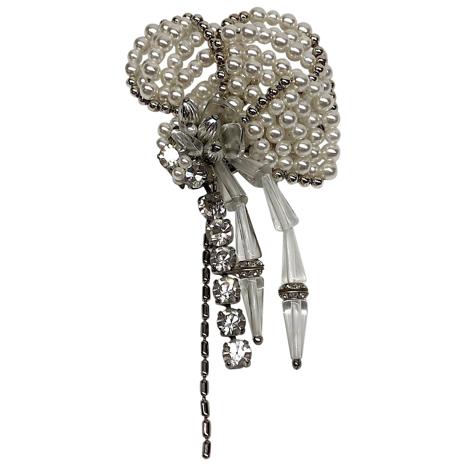 Sharra Pagano Impressive & Large Pearl , Rhinestone and Glass Flower Brooch