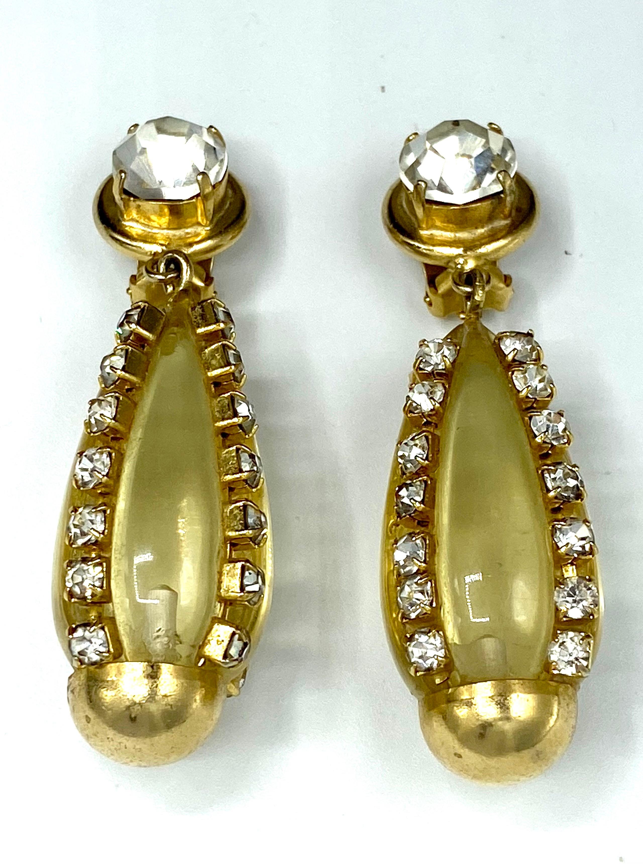 Sharra Pagano, Italy 1980s Gold, Rhinestone & Lucite Pendant Earrings 6