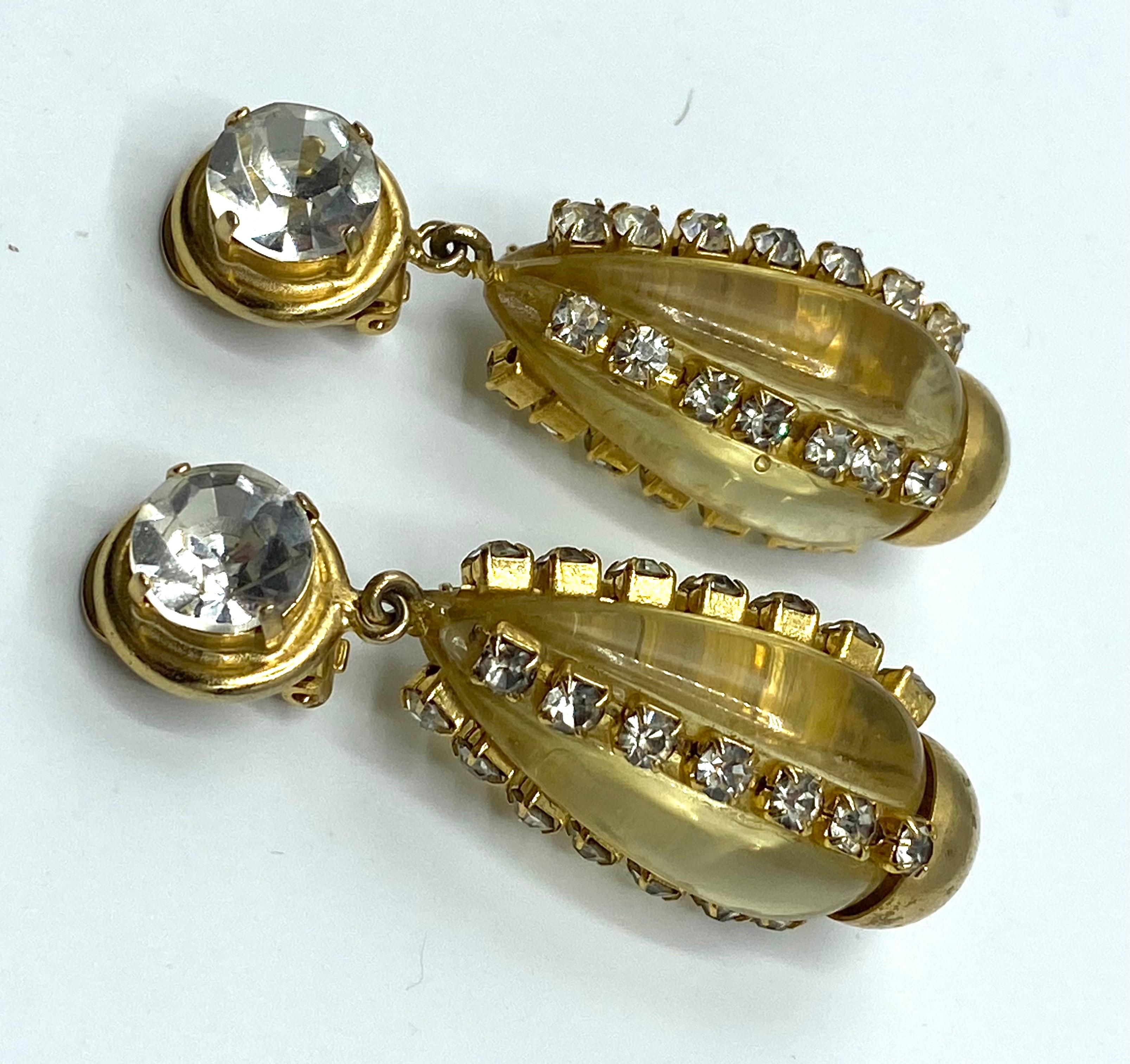 Sharra Pagano, Italy 1980s Gold, Rhinestone & Lucite Pendant Earrings 8