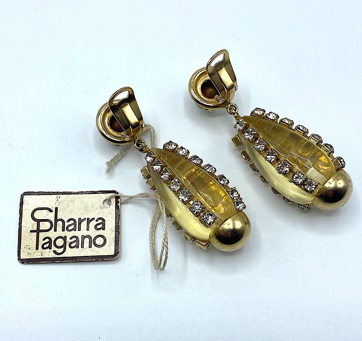 Sharra Pagano, Italy 1980s Gold, Rhinestone & Lucite Pendant Earrings 2