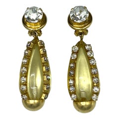 Retro Sharra Pagano, Italy 1980s Gold, Rhinestone & Lucite Pendant Earrings