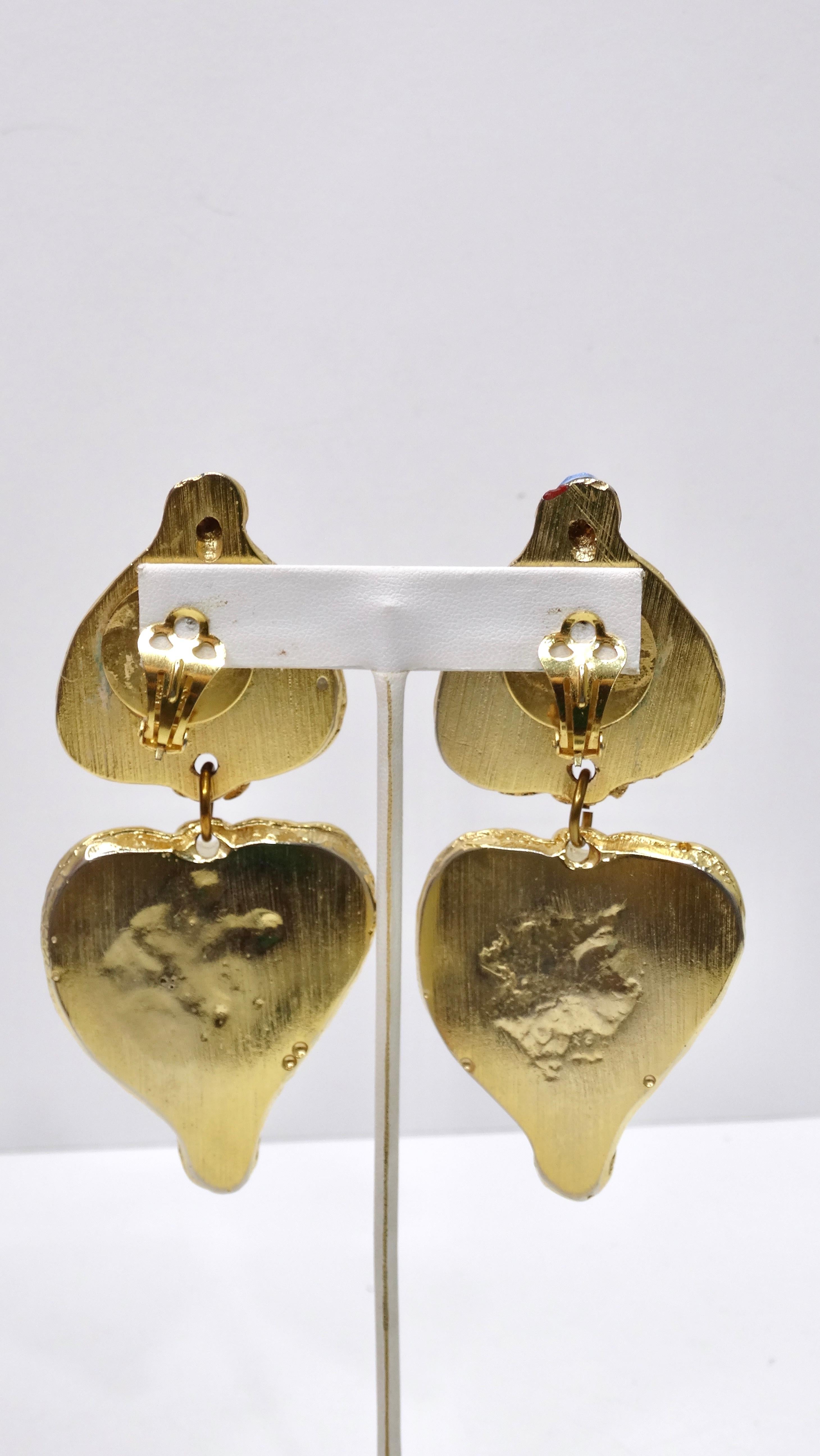 Women's Sharra Pagano Vintage Oversized Resin Hearts Dangling Earrings