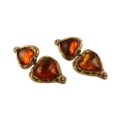 Sharra Pagano Vintage Oversized Resin Hearts Dangling Earrings