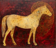 Sharron Evans Gold Leaf Horse Painting, Contemporary Expressionist Art
