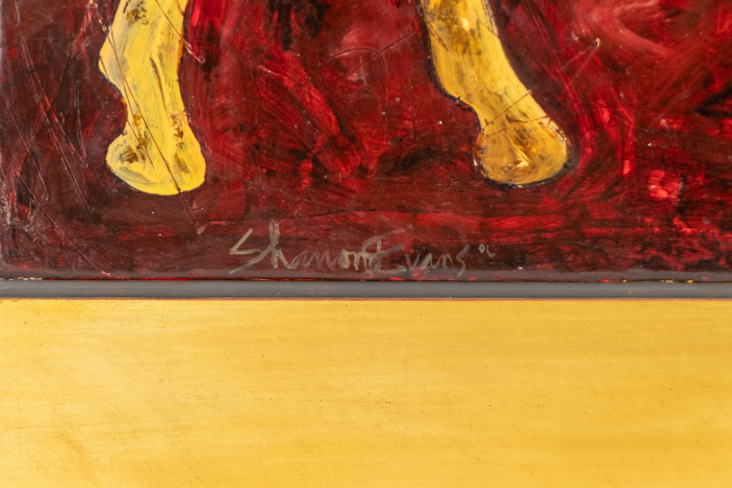 Pittura di cavallo espressionista moderna con olio, foglia d'oro e spirale Nautilus - Abstract Painting Oro di Sharron Evans