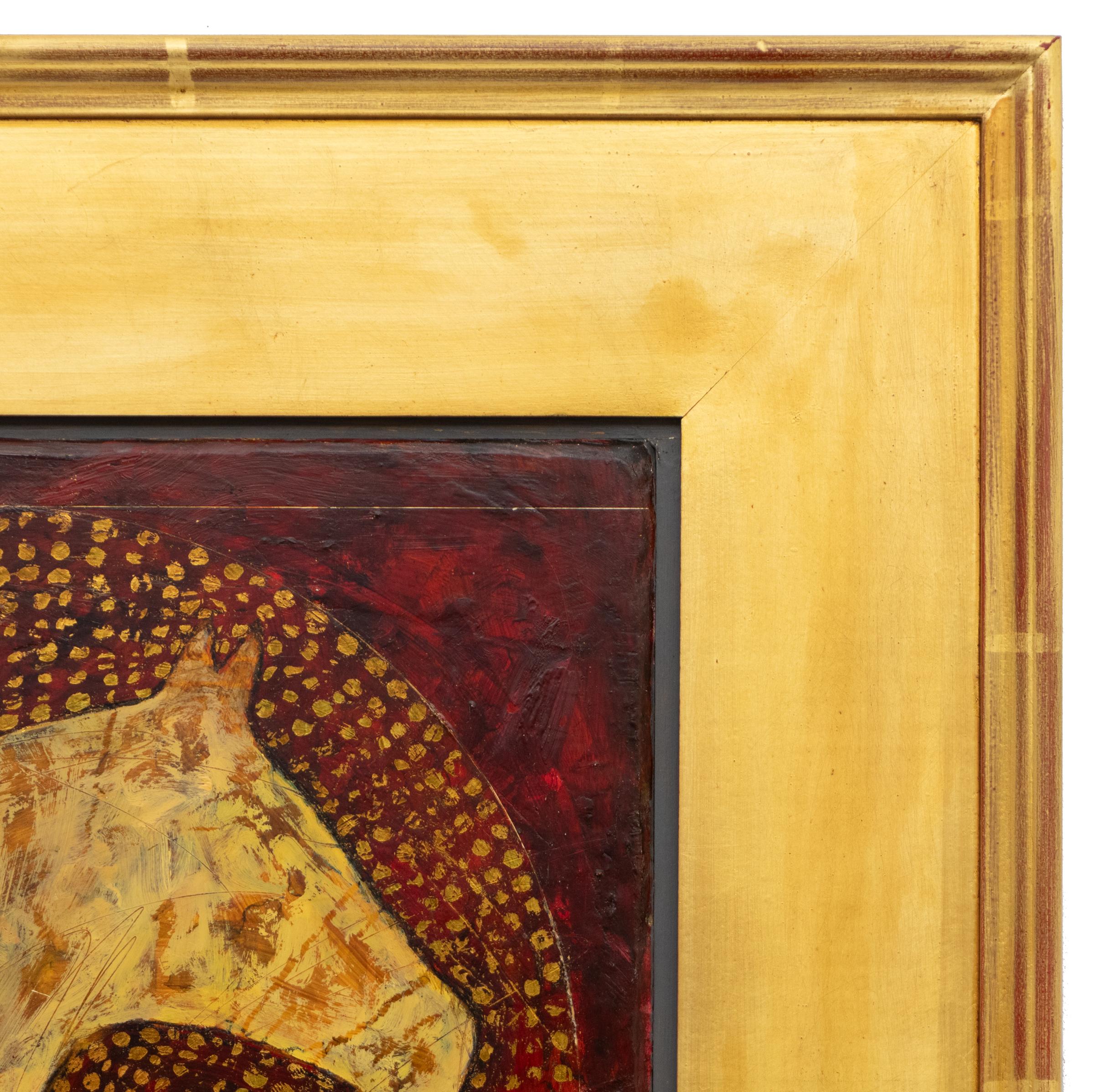 Pittura di cavallo espressionista moderna con olio, foglia d'oro e spirale Nautilus in vendita 2