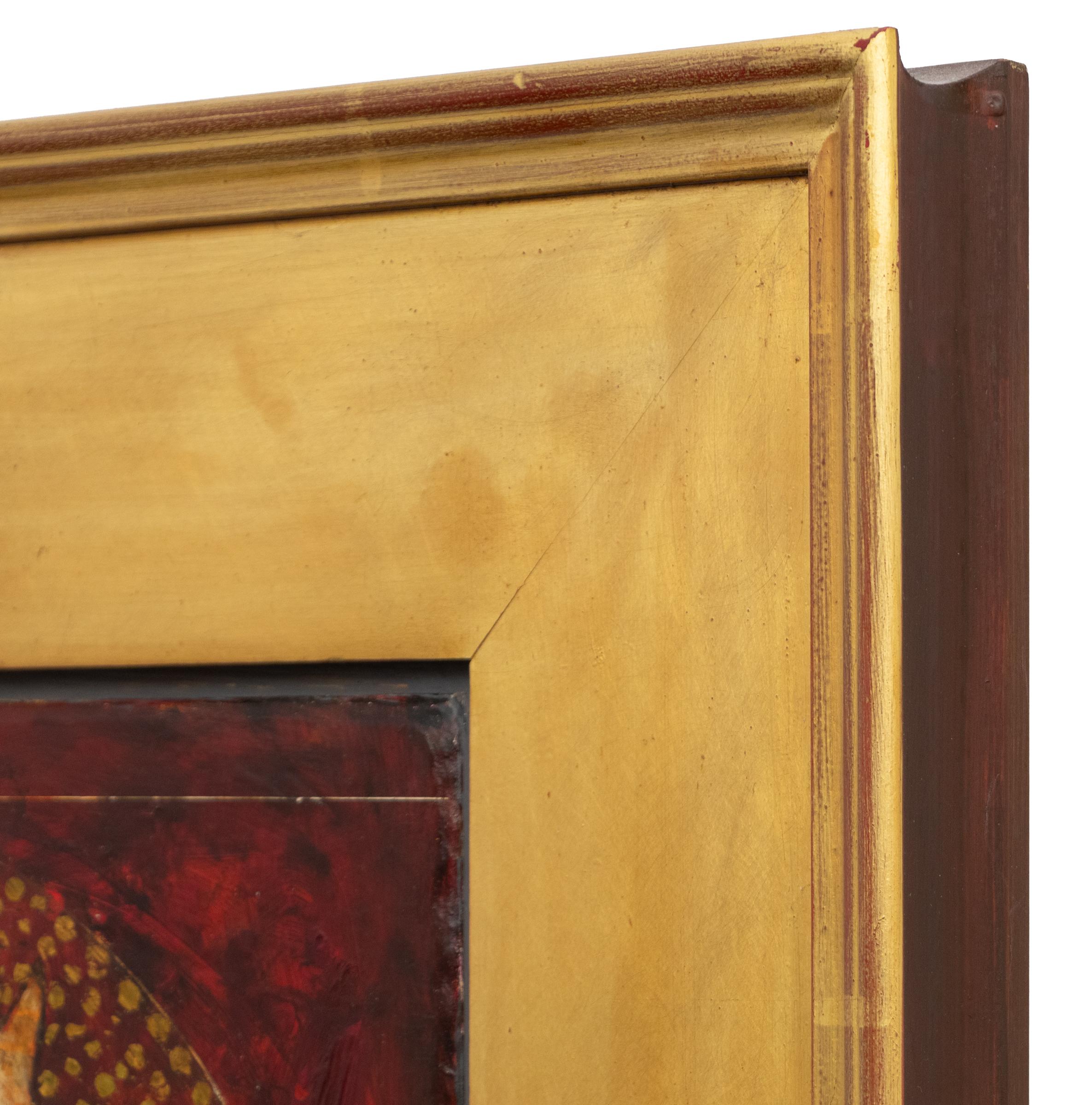 Pittura di cavallo espressionista moderna con olio, foglia d'oro e spirale Nautilus in vendita 3