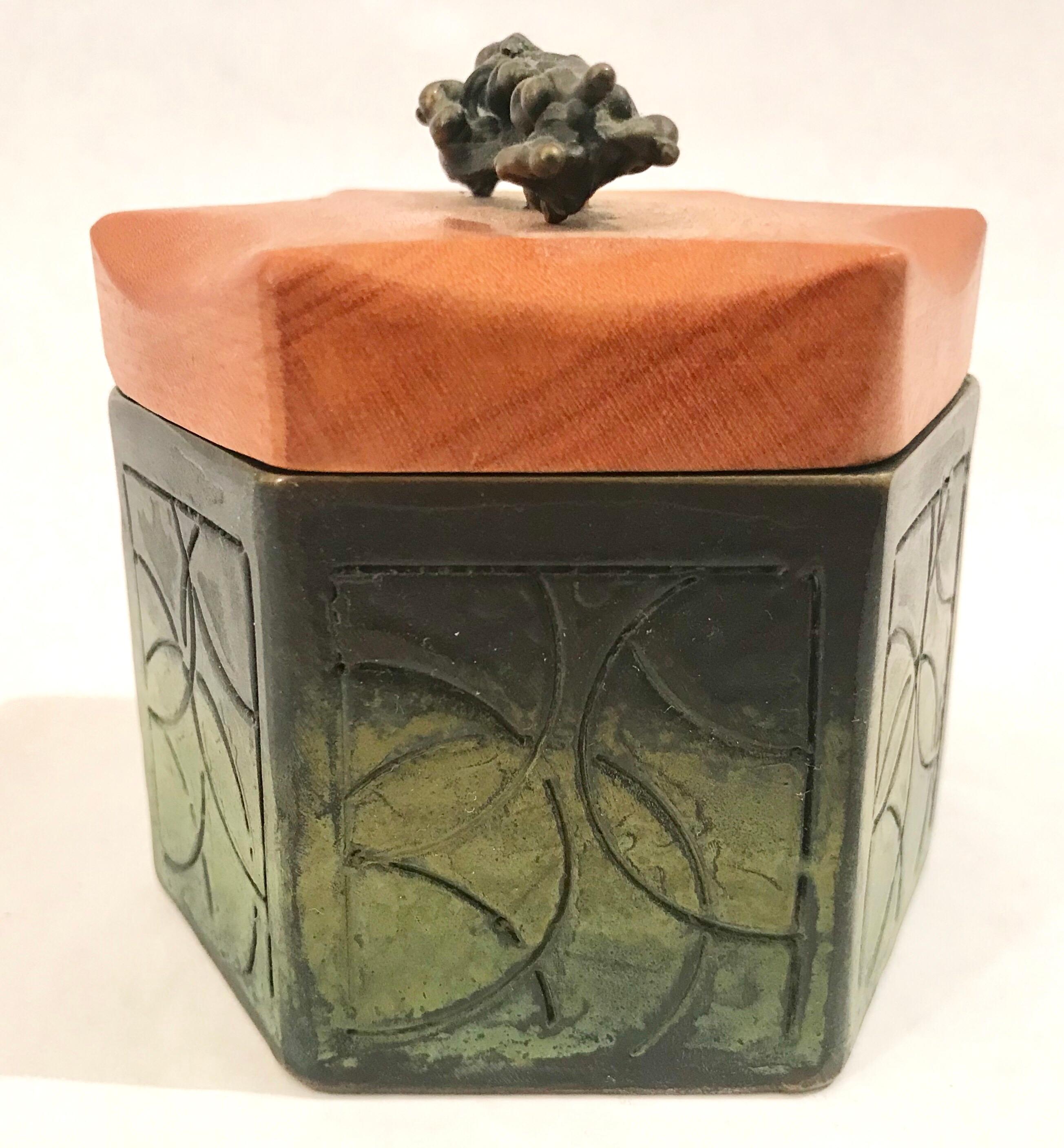 American Shatsby Bronze and Wood Lidded Box For Sale