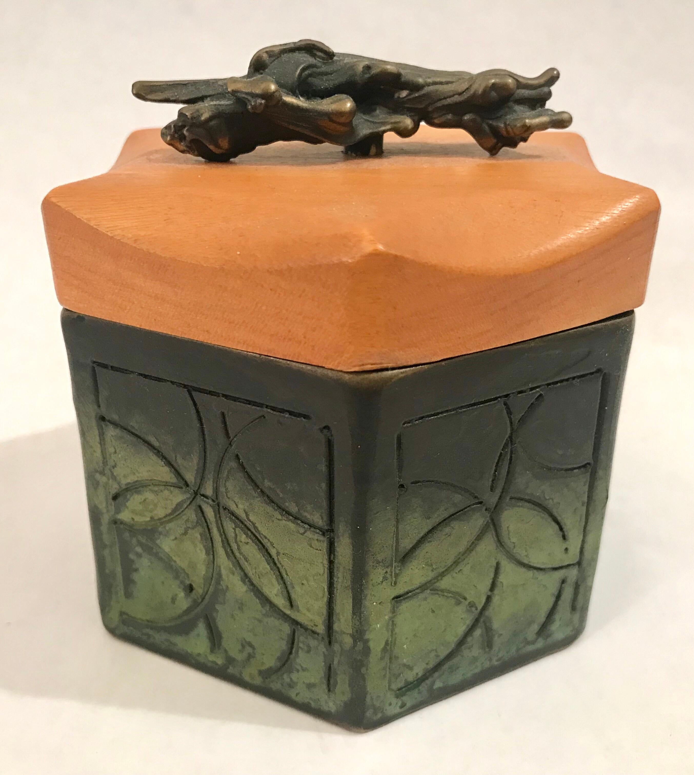 Late 20th Century Shatsby Bronze and Wood Lidded Box For Sale