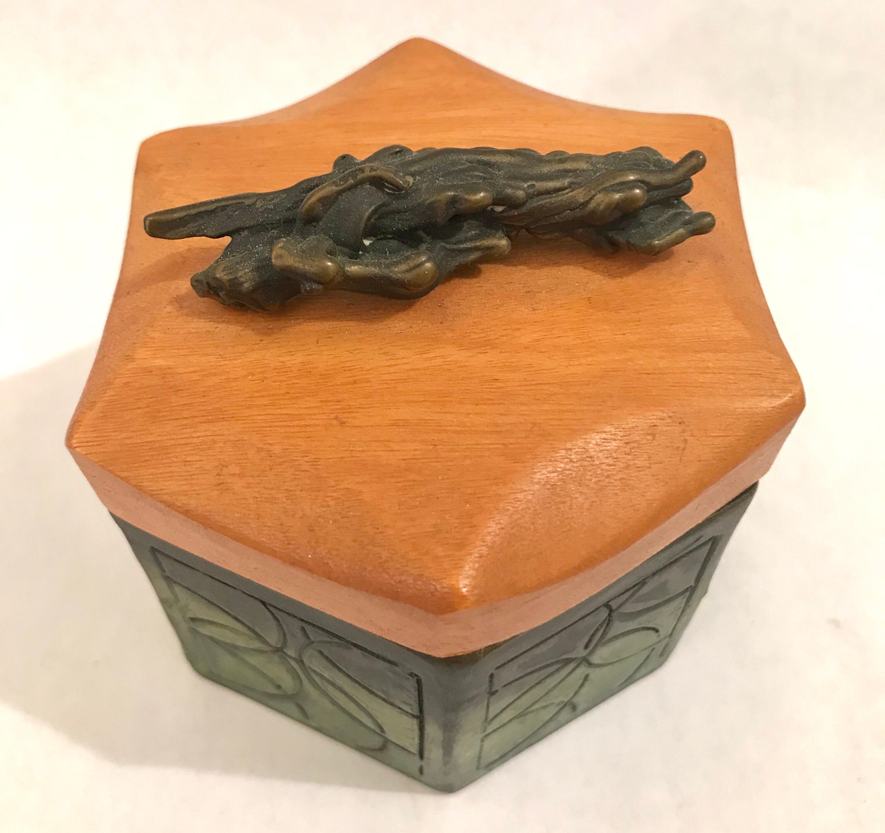 Shatsby Bronze and Wood Lidded Box For Sale 1